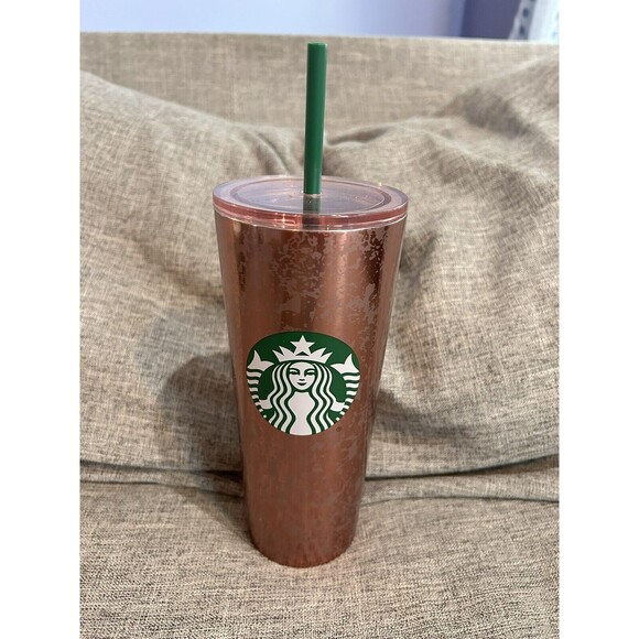 Starbucks Tumbler Marble Rose Gold Pink Metallic Stainless Steel Cup 16 oz - Picture 1 of 10